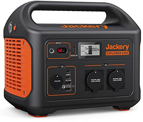 Jackery Explorer 1000, 1002Wh Tragbare Powerstation Mobiler Stromspeicher mit 230V/1000W (Spitze 2000 W) Steckdose, USB und QC, Mobile Stromversorgung für Outdoors