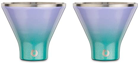 SNOWFOX Premium Vacuum Insulated Stainless Steel Martini Glass, Set of 2, Martinis Stay Icy Cold, Stemless Cocktail Glasses, Elegant Home Entertaining, Bold Beautiful Barware Set, 8 oz, Mermaid