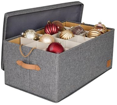 LOVE IT STORE IT Premium Aufbewahrungsbox für Weihnachtskugeln - Box für Christbaumschmuck aus Stoff - 30 Fächer, Tray komplett herausnehmbar - Grau - 58x36x25 cm