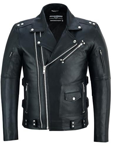 Bohmberg MAXX Läderjacka herr svart äkta läder klassisk svart biker läderjacka motorcykel chopper – XL, svart, XL