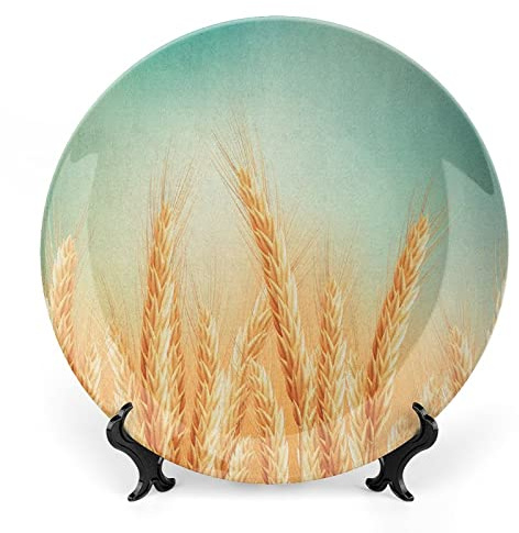 6 Inch Decorative Plate, Harvest Dinner Plate, Wheat Field Agriculture Themed Print Ceramic Wall Hanging for Fine Dining, Upscale Event, Dinner Party, Weddings, Catering, Christmas, Thankgiving