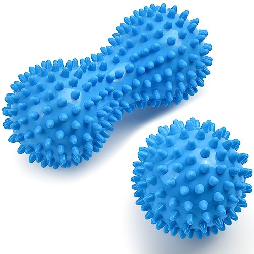 URAQT Faszienball, 2er Set Kleine Igelball Hart, Faszien Massageball mit Noppen, Massagebälle zur Behandlung Von Muskelverspannungen, Igelbälle Massage Ball für Füße Rücken Nacken Hände （Blau）