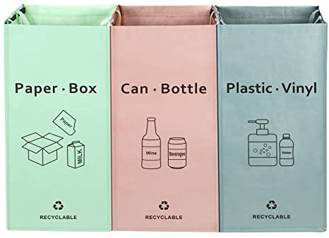 BOMEI PACK Borse Raccolta Differenziata : Set da 3 Contenitori per Carta, Plastica e Vetro, Cestino Spazzatura,rosa verde grigio Bidone da Interno