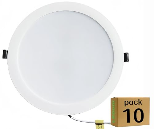 LEDUNI ® Pack 2X Downlight Panel LED Redondo 24W 2400LM IP40 OPAL Aluminio 220 * 30Hmm Dimension de corte 185mm (Pack 10, Luz Neutra 4000K)