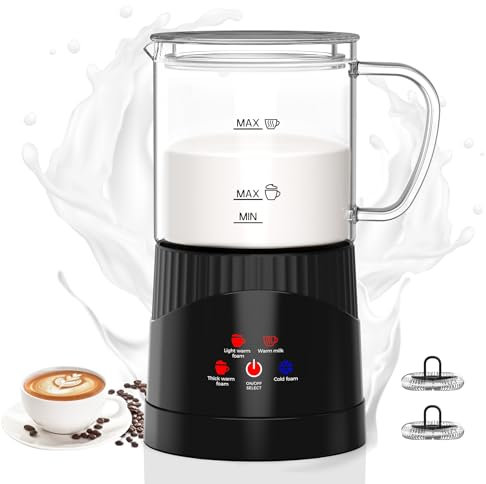 OMISOON Mousseur à lait électrique 4 en 1 400 ml, mousseur à lait automatique à induction 500 W, arrêt automatique, pour mousse de lait chaude et froide, latte macchiato, cappuccino, noir