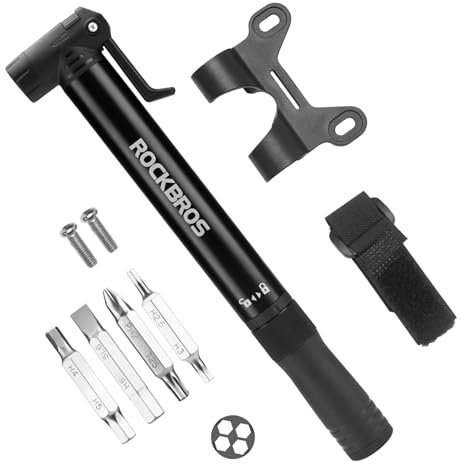 ROCKBROS Mini cykel luftpump med spärrnyckel minipump bärbar handpump Presta&Schrader 120 PSI aluminium för MTB e-cykel, motorcykel, boll