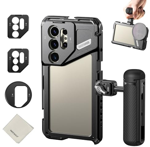 NEEWER S24 Ultra Telefon Käfig Phone Cage Stabilisator mit Seitengriff 67mm Filter Adapter 17mm hintere Objektiv Platine T Montage Adapter kompatibel mit Samsung Moment T Serie Lenses PA042+PA045S