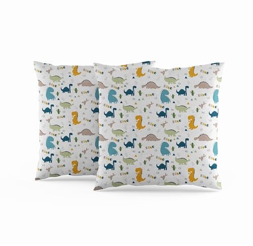 ggaimwf Kids Cushion Covers Dinosaur Cartoon Animal Dino Linen Look Square Pillowcases for Children's Room Playroom Nursery Sofa Bed Double Sided Cushion Covers 45x45cm Set of 2