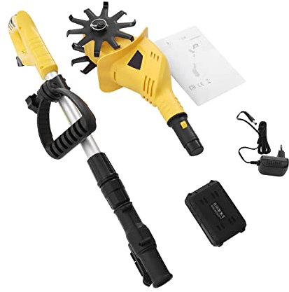 Motobineuse sans fil, mini motobineuse électrique sans fil avec batterie au lithium 20 V, double poignée, motobineuse électrique sans fil pour la culture du sol, largeur de travail : 10 cm, profondeur