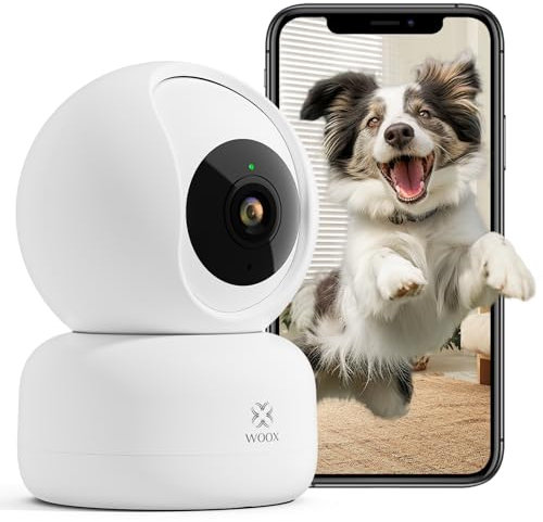 WOOX Wifi Indoor Camera, 2K Pet Dog Cameras with App, 360° Home Security Camera Baby Monitor with AI Motion Tracking, Smart Siren, IR Night Vision, Work with Alexa