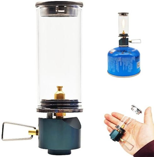 Yaoliucp Gaslykta, gaslykta med drömskt levande ljus med värmebeständigt glas, ga med justerbar ventil, gasljus för camping och vandring, gaslykta