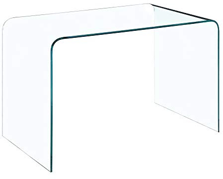 Bricozone Scrivania in Vetro Curvato 12 mm Design Minimal Moderno per Ufficio Studio e Soggiorno Tavolo Elegante Trasparente Struttura Monoblocco Resistente Dimensioni 120 x 74 x 70 cm