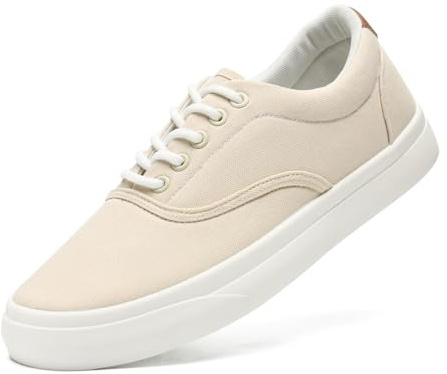 Mens Canvas Shoes Low Top Sneaker Casual Trainers Lace Up Thick Sole Breathable Fashion Plimsolls Pumps Tennis Shoes for Men(Beige 276)