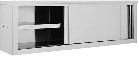 HUAKEHOM Wandhängeschrank mit Schiebetüren Gastro Hängeschrank Wandschrank Schrank Küchenschrank Oberschrank Küche 150×40×50 cm Edelstahl