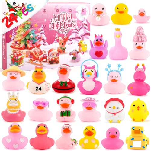 Rubber Duck Advent Calendar 2025, Christmas Countdown Calendar 24 Days Countdown Calendar Xmas Fun Duckie Bath Party Favor Gifts