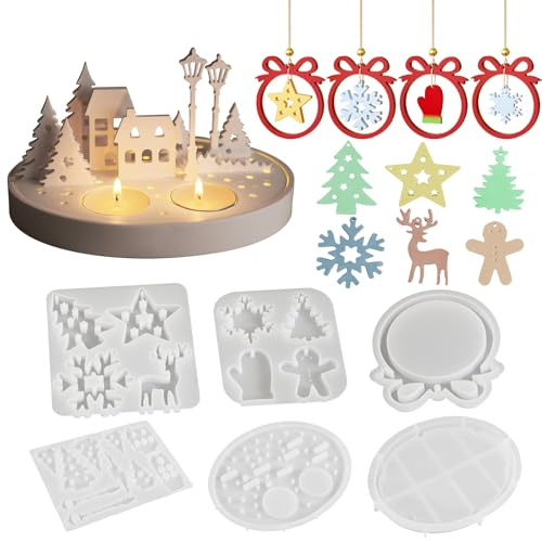 MLPKOI Lot de 6 Moule Noël, Pendentif de Noël, Moules en à Verser pour la Décoration de Noëls, Noëls 3D Moule, Moules en Réutilisable, pour Ornement Décoration, Bougies Parfumées