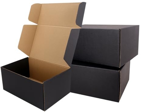 JIUZHOUXIN Shipping Boxes,12x9x4Black Corrugated Cardboard Boxes, Which is Anti-Impact Come with Exquisite Sealing Label.Suitable E-Commerce Packaging, Shipping Packaging.