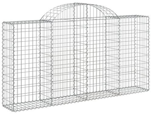 Mokuyary Gaviones con arco alto, juego de 6 unidades, 200 x 30 x 100/120 cm, hierro galvanizado, cesta de alambre, cesta de piedra, pared de piedra, gaviones para paisaje, jardín