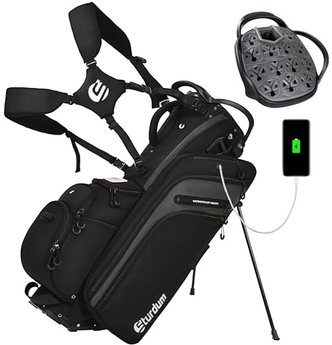 Sturdum Rubber Lock Top Golf Bag, Lightweight Hybrid Golf Stand Bags with 14 Way Full-Length Dividers, 900D Weather-Resistant Farbic, Cooler Pockets, Ergonomic Adjustable Strap for Men Women