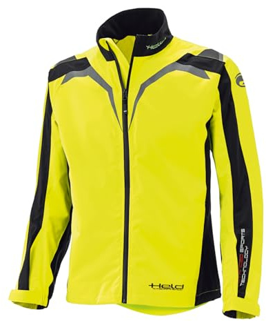 Held Rainblock 2 Top - Veste de pluie de moto pour homme - Membrane 100% imperméable, respirante - Inserts réfléchissants - Poches extérieures - Ourlet des manches réglable - Noir/jaune fluo