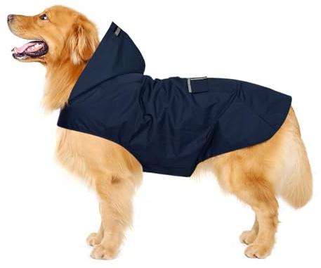 Zellar Impermeabile per Cani con Cappuccio e Foro per Colletto e Strisce Riflettenti protettive, Impermeabile Ultraleggero e Impermeabile 100% Impermeabile Cani di Taglia Media Large