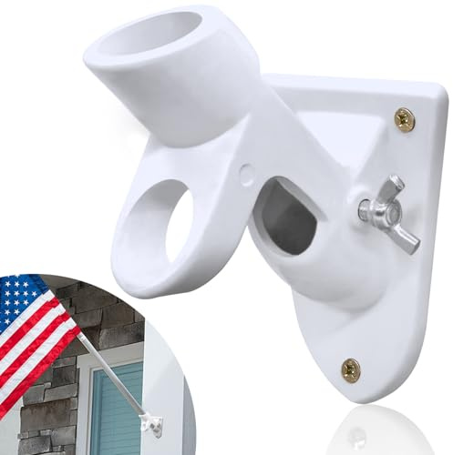 ANLEY Soporte de asta de bandera de dos posicio¡es | Soporte de montaje con hardwares - Hecho de hierro fundido - Recubierto fuerte y libre de óxido - Diámetro inte¡no de 1 (blanco)