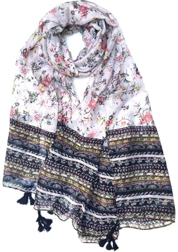 Womens Large Soft Scarves and Wraps Fashion Scarf with Handmade Fringe Wraps and Pashminas Shawls Fringe Scarf with Tassels for Autumn (flower print)