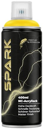 SPARK Sprühdose 400ml – Matte Sprühfarbe für Künstler, DIY, Modellbau & Möbel – Hohe Deckkraft, schnelltrocknende Spraydose - Blitzgelb