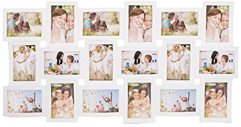 SPRINGOS Cornice Foto Collage 18 Immagini Formato Verticale & Orizzontale Grande Cornice da Parete Decorativa Multi Foto in Plastica Bianca