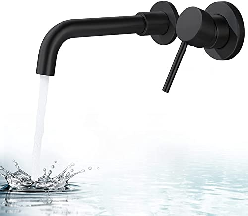BANGPU Wall Mounted Bathroom Faucet Single Handle Lavatory Sink Faucet Bathroom Vessel Sink Faucets with Single Lever 360 Swivel Basin Mixer Tap, Matte Black