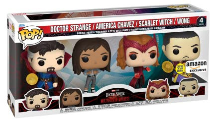 Funko Pop! Marvel: 4 Packung Includes America Chavez, The Scarlet Witch, Wong, and Doctor Strange - Amazon-Exklusiv - Vinyl-Sammelfigur - Geschenkidee - Offizielle Handelswaren - Movies Fans