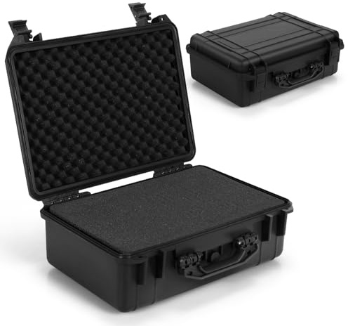 GiantexUK Waterproof Hard Case, Protective Camera Case with Customized Foam, Portable Outdoor Tool Box for Electronics, Drones,Cameras and Firearms(Black, 56x44x22cm)