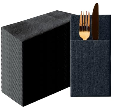 PAW - Airlaid Pocket Napkins (39 x 40 cm) I 50 Pieces I Plain I Fabric-Like I Elegant Table Decoration I HoReCa I for Occasions Like Weddings, Parties, Christmas I Unicolour: Black
