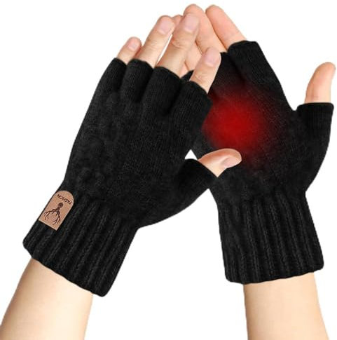 mizikuu Fingerlose Handschuhe, Winterhandschuhe ohne Finger Strick HalbFinger Thermisch Stretch Fahrhandschuhe Winter Halb Finger Handschuhe winddicht für Alltag Freizeit für Männer Frauen