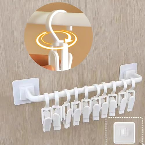 HGYZE Kid Pants Hanger Organizer with 10 Clips: Plastic Baseball Cap Display Holder, White Closet Rail Wall Mounted Door Rack for Drying Baby Socks, Cloth Diapers, Towel, Hats, Toddler Leggings