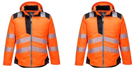 Portwest T400 Men's Reflective Waterproof PW3 Hi-Vis Winter Jacket Orange/Black, Medium (Pack of 2)