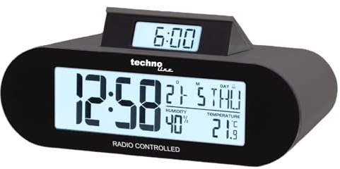 tchnoline WT376 Réveil numérique Radio-piloté avec Date, humidité et température Gris Anthracite