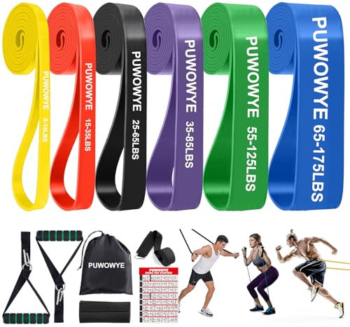 Lot de 6 bandes de résistance différentes avec ancrage de porte, poignées, housse de protection, sac de transport et guide d'entraînement, bandes de résistance pour fitness, yoga, musculation pour