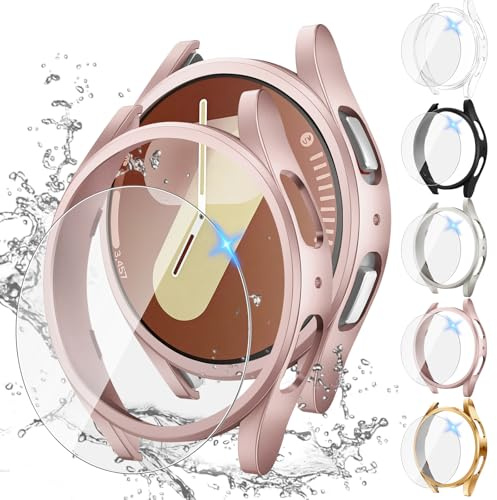 Neitra 5+5-pack fodral till Samsung Galaxy Watch 7 40 mm med skärmskydd | Anti-dimma härdat glas skyddsfilm och hård PC skyddande stötfångare för Galaxy Watch 7 40 mm klocktillbehör