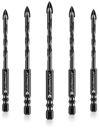 Lytool 5 Pezzi 6mm Punte Trapano per Gres Porcellanato, Vetro, Piastrelle, Ceramica, Granito, Marmo, Cemento - Accessori per Docce, Bagni, Giardino