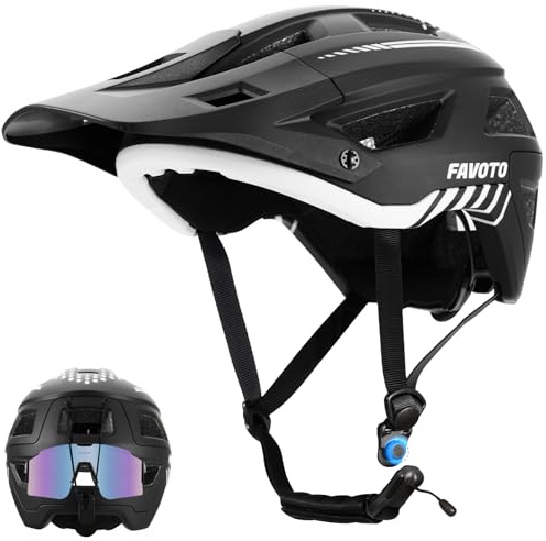Favoto Casco Bicicleta Adulto de Montaña - Tecnología Doble Inmould Casco MTB Ciclismo Ligero para Adultos CE Certificado L(59-61cm) Ajustable Blanco y Negro