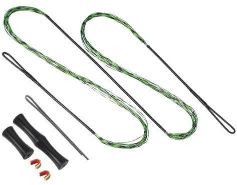 PATIKIL Bogensehne Saitenersatz mit 2 Stück Messingnocken 1 Satz Silikon Fingertab Ersatz Sehnenlänge für AMO 52, 16 Stränge Traditioneller Langbogen Recurvebogen Saiten, Grün Schwarz