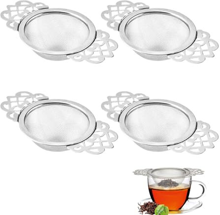 Aweisile Colini da Tè a Maglia Fine 4 Pezzi Filtro per Il Tè Colino da Tè in Acciaio Inox con Doppio Manico Filtri per Tè in Rete Colino da Tè A Maglia Fine per La Filtrazione di Tè Sfuso