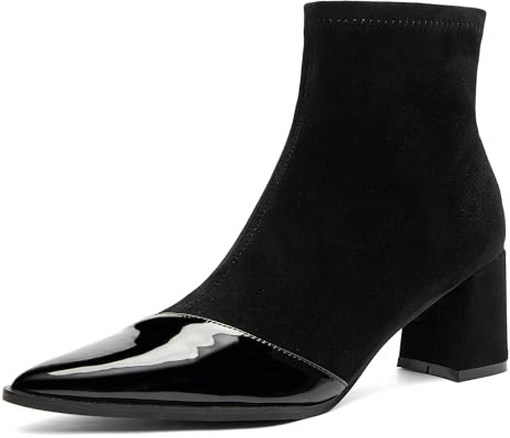 NEWBELLA Women's Chunky Block Heel Ankle Boots - Pointed Toe Comfortable Work & Casual Booties with Non-Slip Sole, Black 8
