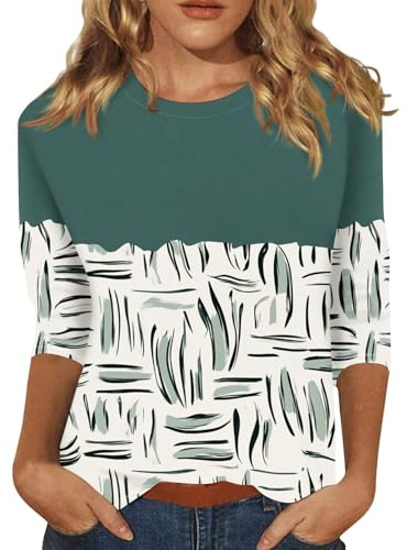 TOFOTL Blusa Donna Abbigliamento Palestra Lavoro Camicie Cotone Estate Sportive Stampa Team Bride Righe Maglie Particolari Estivi T-Shirt Manica Lunga Top Donna Eleganti 07-Verde Scuro M