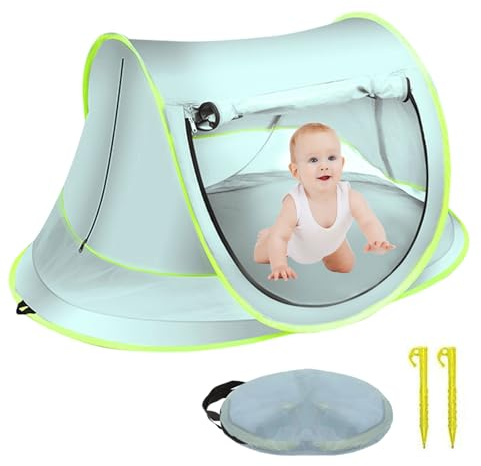Tente Anti-UV Plage Piscine Bébé, Tente Pop-Up Protège Solaire Haute été, FPS 50+, Abri Camping Voyage Protège Vent, Soleil, Sable, Pare-Soleil Pliante Portable Enfant Extérieur 140x95x60cm