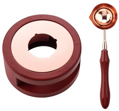 Zhiaek Calentador de Sello de Cera Kit Sellos de Lacre Cuchara y Horno de Sellado de Ceras para Decorar Sobres Cartas Invitaciones de Boda Tarjetas (Rojo)