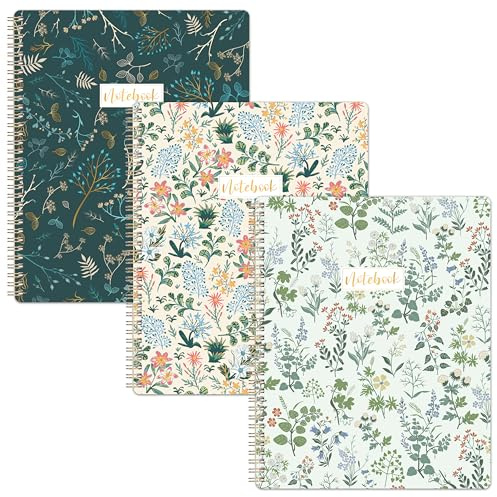 Indeme A4 Notebook - 3 Pack Lined Notebook A4 with Wirebound, Easily Tear Off, College Ruled Journal, 29.6 X 23 cm,Flower