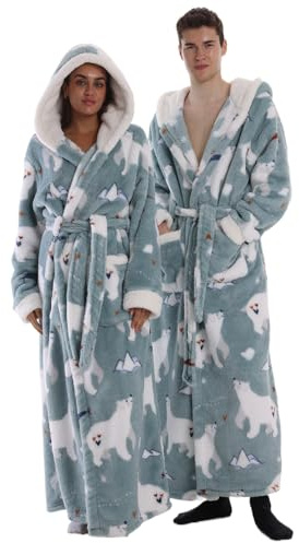 Gegeryozer Peignoir de Bain Long en Flanelle - Peignoir à Capuche Homme Femme Unisexe Taille Unique - Chaud et Doux pour Spa, Maison, Cadeau