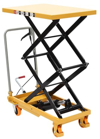 Double Scissor Hydraulic Lift Table Cart, 51'' Lifting Height, Double Scissor Lift Table with 4 Wheels, Manual Elevating Cart Material Lift Pallet Truck for Factories, Warehouses, 770lbs Capacity